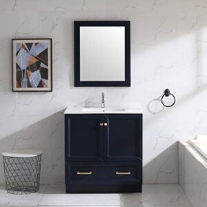 walsport bathroom vanity with sink 32" navy cabinet white undermount ceramic vessel sink vanities set chorme faucet drain with mirror