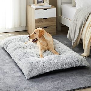 bfpethome dog beds for large dogs, plush dog crate bed fluffy cozy kennel pad for sleeping &ease anxiety, washable dog mats with anti-slip bottom for large medium dogs (36(35 x 23 inch), grey)