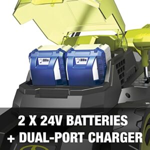 Sun Joe 24V-X2-16LM 48-Volt IONMAX Cordless Brushless Lawn Mower Kit, W/ 4.0-Ah Battery + Dual Port Charger & 12-Gallon Collection Bag, 16-Inch, Comfort Grip, One Touch 6-Position Height Adjustment