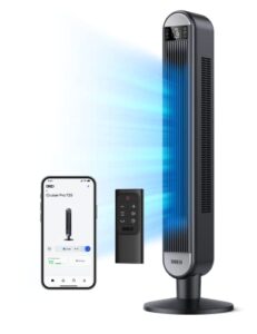 dreo smart tower fans for home, 90° oscillating fan for bedroom indoors, voice control floor fan with 12h timer, 42 inch quiet bladeless standing fan with led display, 6 speeds, work with alexa/google