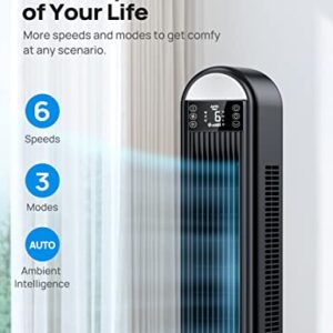 Dreo Smart Tower Fans for Home, 90° Oscillating Fan for Bedroom Indoors, Voice Control Floor Fan with 12H Timer, 42 Inch Quiet Bladeless Standing Fan with LED Display, 6 Speeds, Work with Alexa/Google