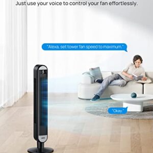 Dreo Smart Tower Fans for Home, 90° Oscillating Fan for Bedroom Indoors, Voice Control Floor Fan with 12H Timer, 42 Inch Quiet Bladeless Standing Fan with LED Display, 6 Speeds, Work with Alexa/Google