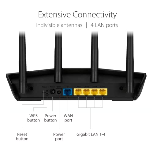 ASUS RT-AX1800S Dual Band WiFi 6 Extendable Router, Subscription-Free Network Security, Parental Control, Built-in VPN, AiMesh Compatible, Gaming & Streaming, Smart Home