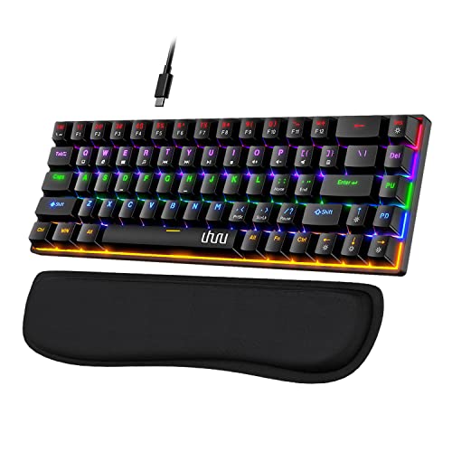 UHURU Mechanical Gaming Keyboard, UMK-100 Wired 60% 68 Keys Mechanical Keyboard with Palm Rest, Blue Switches, 20 RGB Backlights, Full Keys Anti-ghosting, Pro Driver Supported