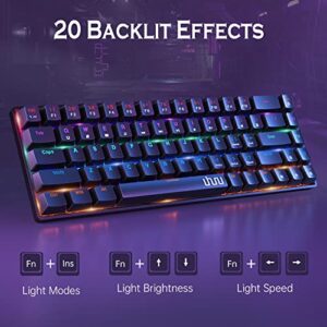 UHURU Mechanical Gaming Keyboard, UMK-100 Wired 60% 68 Keys Mechanical Keyboard with Palm Rest, Blue Switches, 20 RGB Backlights, Full Keys Anti-ghosting, Pro Driver Supported