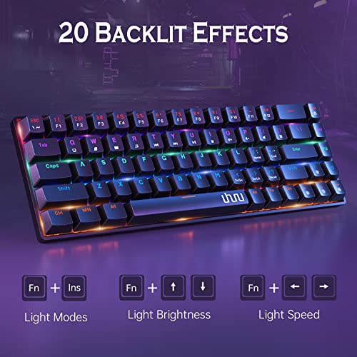 UHURU Mechanical Gaming Keyboard, UMK-100 Wired 60% 68 Keys Mechanical Keyboard with Palm Rest, Blue Switches, 20 RGB Backlights, Full Keys Anti-ghosting, Pro Driver Supported