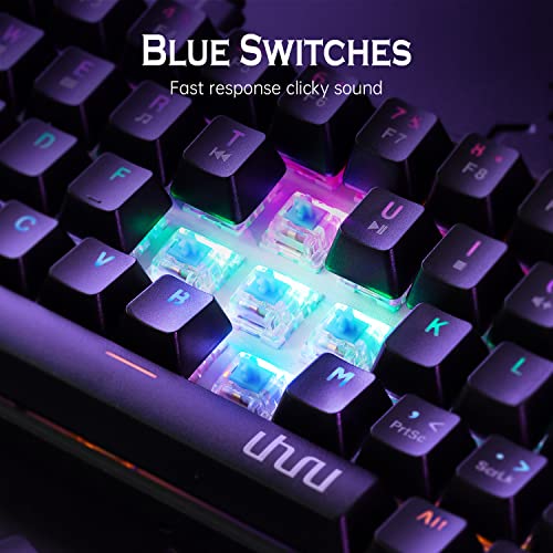 UHURU Mechanical Gaming Keyboard, UMK-100 Wired 60% 68 Keys Mechanical Keyboard with Palm Rest, Blue Switches, 20 RGB Backlights, Full Keys Anti-ghosting, Pro Driver Supported