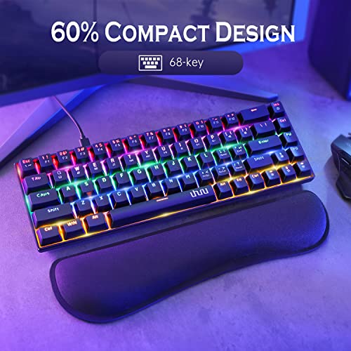 UHURU Mechanical Gaming Keyboard, UMK-100 Wired 60% 68 Keys Mechanical Keyboard with Palm Rest, Blue Switches, 20 RGB Backlights, Full Keys Anti-ghosting, Pro Driver Supported