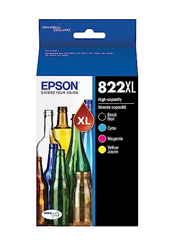 Epson 822 DURABrite Ultra Ink High Capacity Black & Color Cartridge Combo Pack (T822XL-XCS) Works with Workforce Pro WF-3820, WF-3823, WF-4820, WF-4830, WF-4833, WF-4834