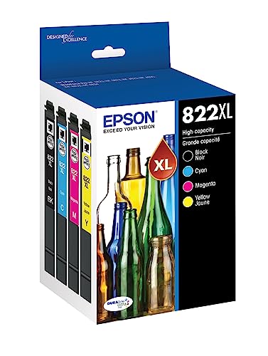 Epson 822 DURABrite Ultra Ink High Capacity Black & Color Cartridge Combo Pack (T822XL-XCS) Works with Workforce Pro WF-3820, WF-3823, WF-4820, WF-4830, WF-4833, WF-4834