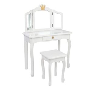 children's princess dressing table,princess dressing table with drawers and tri-fold mirror,children's dressing table with chair set, detachable top study table,white