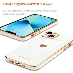 Teageo Compatible with iPhone 13 Case for Women Girl Cute Love-Heart Luxury Bling Plating Soft Back Cover Raised Full Camera Protection Bumper Silicone Shockproof Phone Case for iPhone 13, White