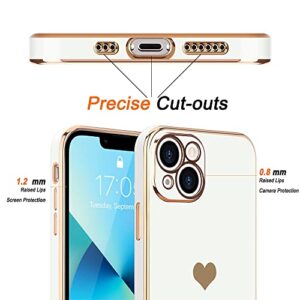 Teageo Compatible with iPhone 13 Case for Women Girl Cute Love-Heart Luxury Bling Plating Soft Back Cover Raised Full Camera Protection Bumper Silicone Shockproof Phone Case for iPhone 13, White