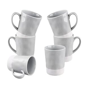 miicol porcelain coffee mugs set of 6-15 oz large ceramic flat bottom cups for latte, tea, cocoa - modern rustic handmade look, neutral grey
