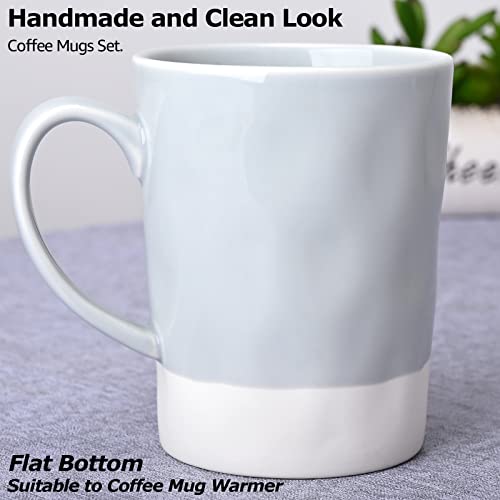 Miicol Porcelain Coffee Mugs Set of 6-15 Oz Large Ceramic Flat Bottom Cups for Latte, Tea, Cocoa - Modern Rustic Handmade Look, Neutral Grey
