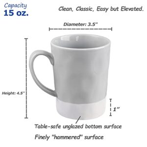 Miicol Porcelain Coffee Mugs Set of 6-15 Oz Large Ceramic Flat Bottom Cups for Latte, Tea, Cocoa - Modern Rustic Handmade Look, Neutral Grey