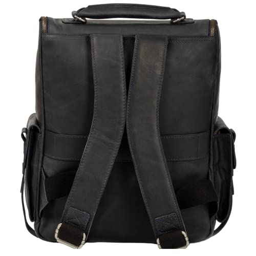 VELEZ Top Grain Leather Backpack for Men - 15.6 Inch Laptop Bag – Black Matte Designer Bookbag - Archaeology Vintage Travel Rucksack - Mens Casual Computer Shoulder Bags