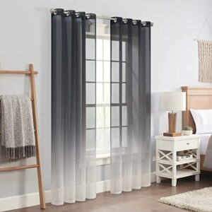 eclipse ines printed ombre textured light filtering grommet window curtains for bedroom (2 panels), 52 in x 63 in, charcoal