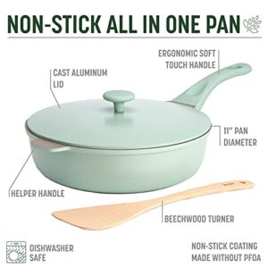 Goodful All-in-One Pan, Multilayer Nonstick, High-Performance Cast Construction, Multipurpose Design Replaces Multiple Pots and Pans, Dishwasher Safe Cookware, 11-Inch, 4.4-Quart Capacity, Sage Green