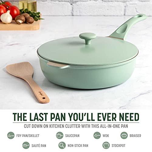 Goodful All-in-One Pan, Multilayer Nonstick, High-Performance Cast Construction, Multipurpose Design Replaces Multiple Pots and Pans, Dishwasher Safe Cookware, 11-Inch, 4.4-Quart Capacity, Sage Green