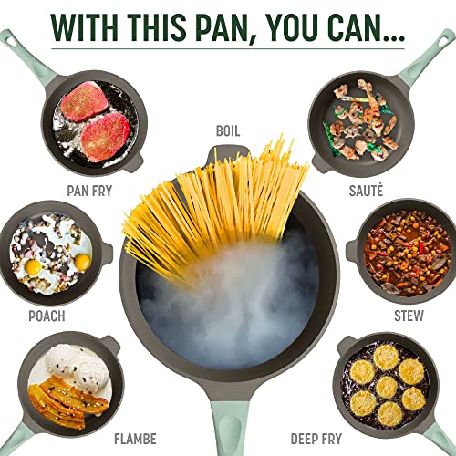 Goodful All-in-One Pan, Multilayer Nonstick, High-Performance Cast Construction, Multipurpose Design Replaces Multiple Pots and Pans, Dishwasher Safe Cookware, 11-Inch, 4.4-Quart Capacity, Sage Green