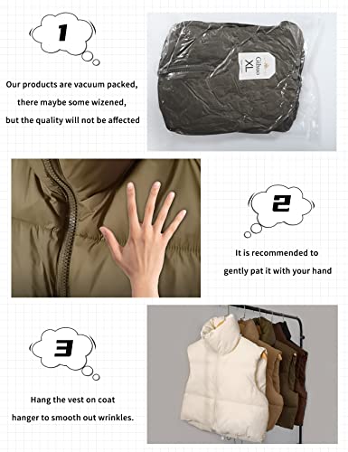 Gihuo Womens Quilted Cropped Puffer Vest Gilet Warm Padded Full Zip Lightweight Puffy Vest Short Sleeveless Jacket(Coffee-M)