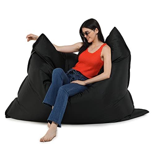 SATTVA 5.5ft All Weather Water Resistant Giant Bed Bean Bag for Adults - Big Bean Bag Covers Only (No Filling), Love Sack Bean Bag Oversized, Washable Ultra Soft Zipper, Dorm & Family Room Black Color