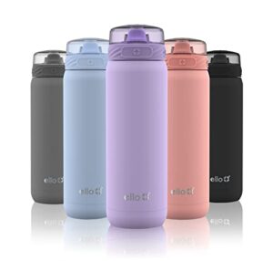 ello cooper vacuum insulated stainless steel water bottle with soft straw and carry loop, double walled, leak proof, lilac, 32oz