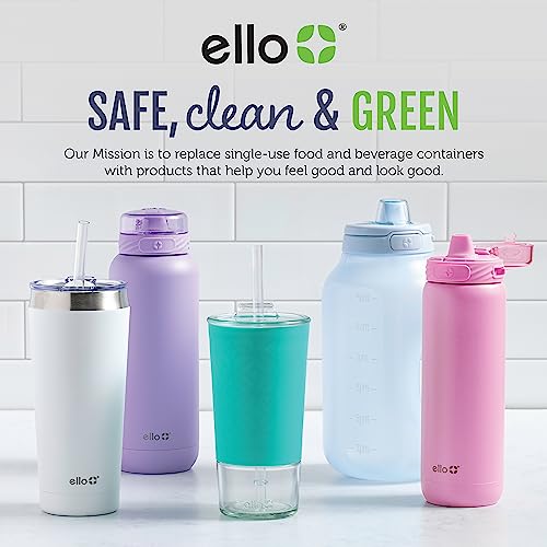 Ello Cooper Vacuum Insulated Stainless Steel Water Bottle with Soft Straw and Carry Loop, Double Walled, Leak Proof, Lilac, 32oz