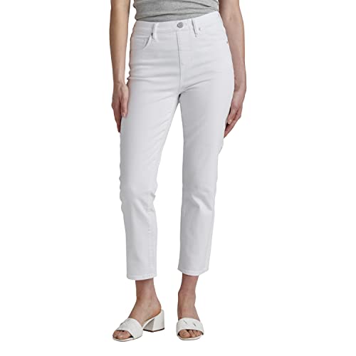 JAG Jeans Women's Valentina High Rise Pull On Straight Crop Jeans, White, 14