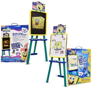 Spongebob Standing Art Easel for Kids, Toddler Drawing Dry Erase Magnetic Whiteboard, Chalkboard, Accessories and Number 1 in Service Tissue Pack (47 Pieces)