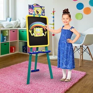 Spongebob Standing Art Easel for Kids, Toddler Drawing Dry Erase Magnetic Whiteboard, Chalkboard, Accessories and Number 1 in Service Tissue Pack (47 Pieces)