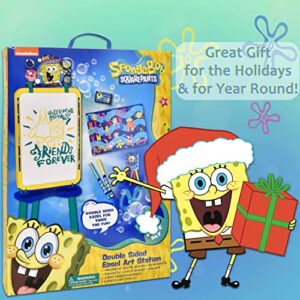 Spongebob Standing Art Easel for Kids, Toddler Drawing Dry Erase Magnetic Whiteboard, Chalkboard, Accessories and Number 1 in Service Tissue Pack (47 Pieces)