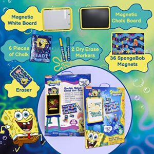 Spongebob Standing Art Easel for Kids, Toddler Drawing Dry Erase Magnetic Whiteboard, Chalkboard, Accessories and Number 1 in Service Tissue Pack (47 Pieces)