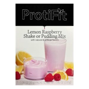 protifit - high protein pudding/shake mix, 15g protein, low calorie, low fat, low carb, aspartame free, idea protein compatible, meal replacement, 7 servings per box (lemon raspberry)