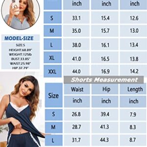 Ekouaer Pj Set for Women Cami Shorts Pajamas Soft Bridal Lingerie Sleepwear Lace Trim Nightwear Galentine day