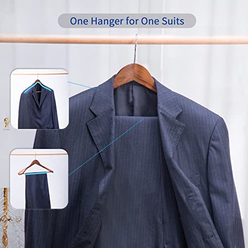 Nature Smile Luxury Wooden Suit Hangers 6 Pack Wood Coat Hangers Jacket Outerwear Shirt Hangers,with Extra-Wide Shoulder, 360 Degree Swivel Hooks & Anti-Slip Bar with Screw(Retro Color)