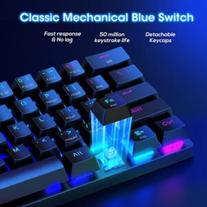 Pauroty 60% Wireless Mechanical Keyboard, Triple Mode 2.4G/USB-C/Bluetooth Keyboard, RGB Backlit, Clicky Blue Switch, 61 Keys Rechargeable Mini Wireless Gaming Keyboard for iPad Mac PC Xbox