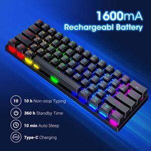 Pauroty 60% Wireless Mechanical Keyboard, Triple Mode 2.4G/USB-C/Bluetooth Keyboard, RGB Backlit, Clicky Blue Switch, 61 Keys Rechargeable Mini Wireless Gaming Keyboard for iPad Mac PC Xbox