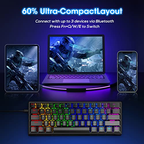 Pauroty 60% Wireless Mechanical Keyboard, Triple Mode 2.4G/USB-C/Bluetooth Keyboard, RGB Backlit, Clicky Blue Switch, 61 Keys Rechargeable Mini Wireless Gaming Keyboard for iPad Mac PC Xbox