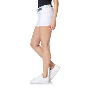 WallFlower Women's Luscious Curvy Denim Mid-Rise Bling Insta Stretch Juniors (Standard and Plus), White Belted Short, 13