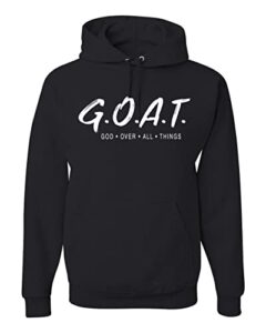 wild bobby goat god over all things inspirational/christian unisex graphic hoodie sweatshirt, black, medium