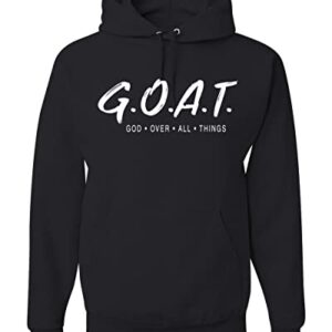 Wild Bobby GOAT God Over All Things Inspirational/Christian Unisex Graphic Hoodie Sweatshirt, Black, Medium