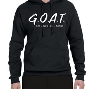 Wild Bobby GOAT God Over All Things Inspirational/Christian Unisex Graphic Hoodie Sweatshirt, Black, Medium