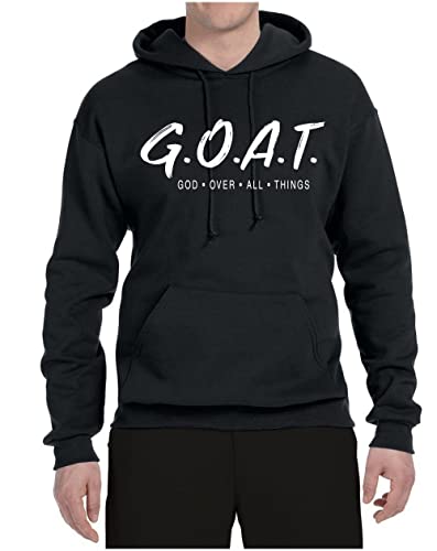 Wild Bobby GOAT God Over All Things Inspirational/Christian Unisex Graphic Hoodie Sweatshirt, Black, Medium