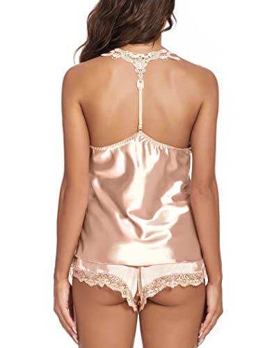 Avidlove Women's Sexy Silk Satin Pajamas Sets Lace Trim Cami Tops Shorts Sleepwear Champagne Medium