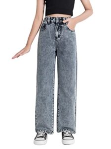 romwe girl's vintage high waisted straight leg jeans regular fit denim pants light wash 160