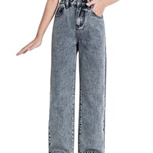 Romwe Girl's Vintage High Waisted Straight Leg Jeans Regular Fit Denim Pants Light Wash 160