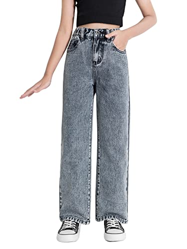 Romwe Girl's Vintage High Waisted Straight Leg Jeans Regular Fit Denim Pants Light Wash 160