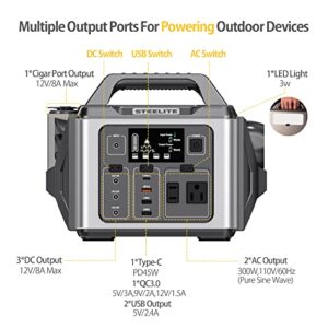 Steelite Roket 300 Portable Power Station 300W(Peak 600W),296Wh Backup Lithium Battery Portable Generator with 2 Pure Sine Wave AC Outlets Solar Generator for Outdoor Camping RV Travel Emergency CPAP